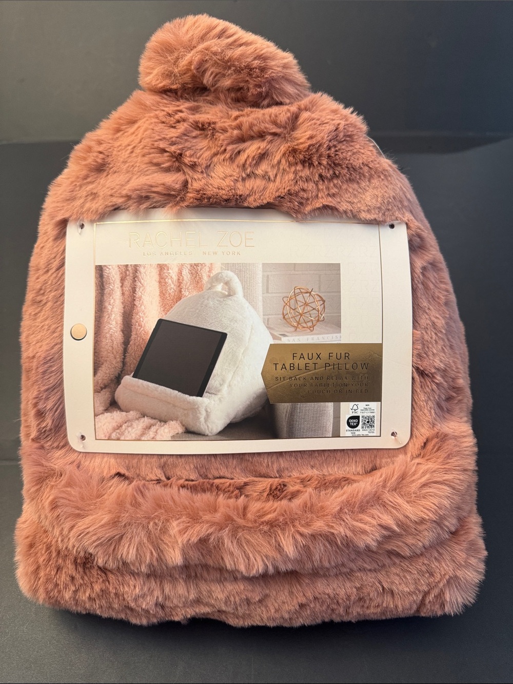 New Tablet Pillow By RACHEL ZOE - Faux Fur - Dusty Rose Blush